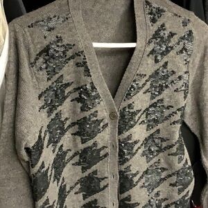 SAMANTHA SUNG cashmere and wool, light brown and Black Cardigan. Size 8